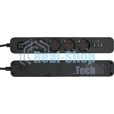 Сетевой фильтр Гарнизон 2.0 Мультипорт EPS-4-U3-B-2, 4 р, 10А, 3xUSB, 2 м, ур.защиты 2+, черный, пакет