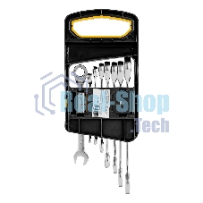 Набор ключей комбинированных трещоточных Denzel 6-19 мм, 8 шт., CrV, матовый хром