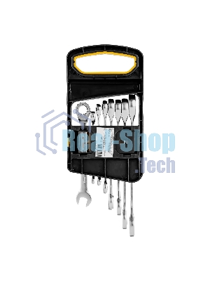 Набор ключей комбинированных трещоточных Denzel 6-19 мм, 8 шт., CrV, матовый хром