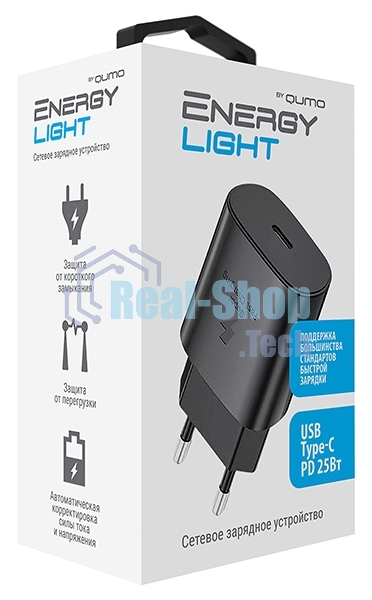 Сетевое зарядное устройство Qumo Energy light PD 25Вт, (модель 0102), порт: USB Type-C, черный
