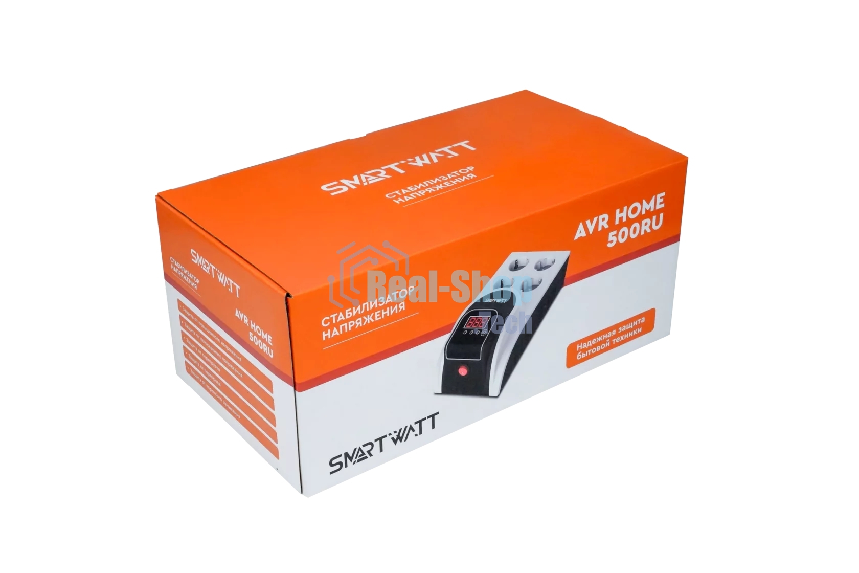 Бытовой стабилизатор напряжения SMARTWATT AVR HOME 500RU (150W - 275W, 500VA, 0.5 кВт, 50 Гц, розеток — 4, LED-дисплей,