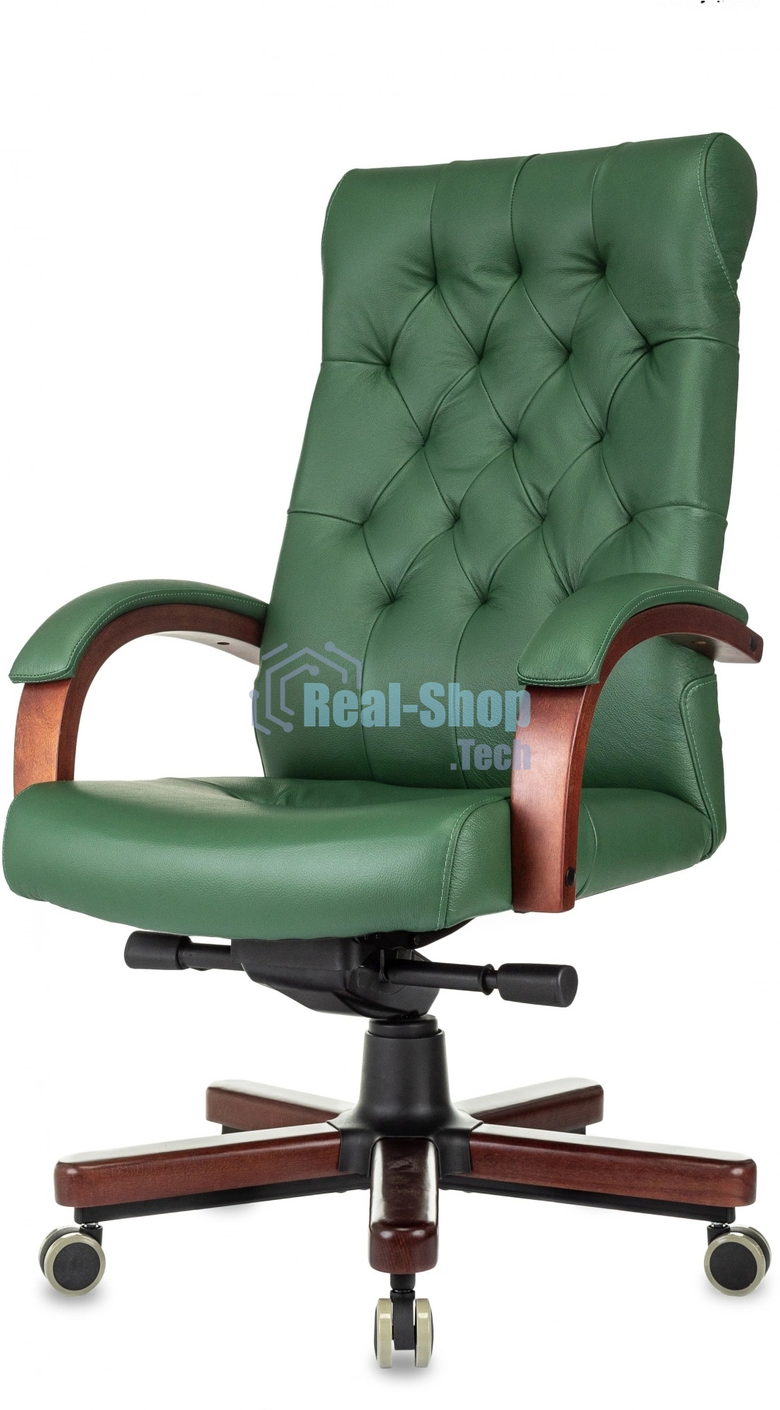 Кресло руководителя Бюрократ T-9928Walnut зеленый, кожа, крестов. металл/дерево