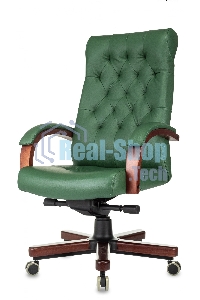 Кресло руководителя Бюрократ T-9928Walnut зеленый, кожа, крестов. металл/дерево