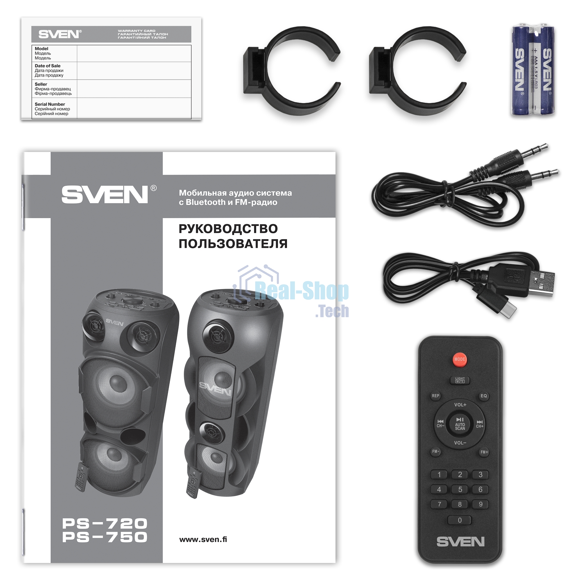 Колонка АС Sven PS-750, черный (80 Вт, TWS, Bluetooth, FM, USB, microSD, LED-дисплей, 2х4400мА*ч)