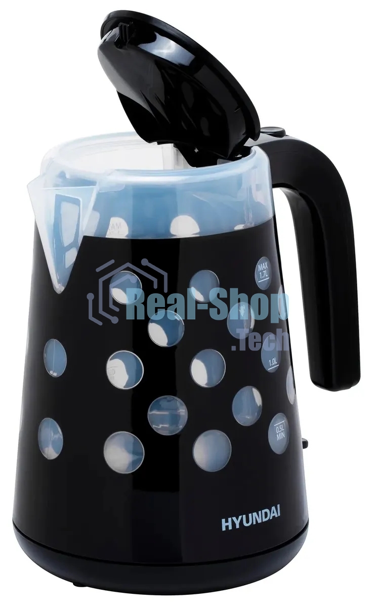 Чайник электрический Hyundai HYK-G2012 1.7л. 2200Вт черный/прозрачный (корпус: пластик)