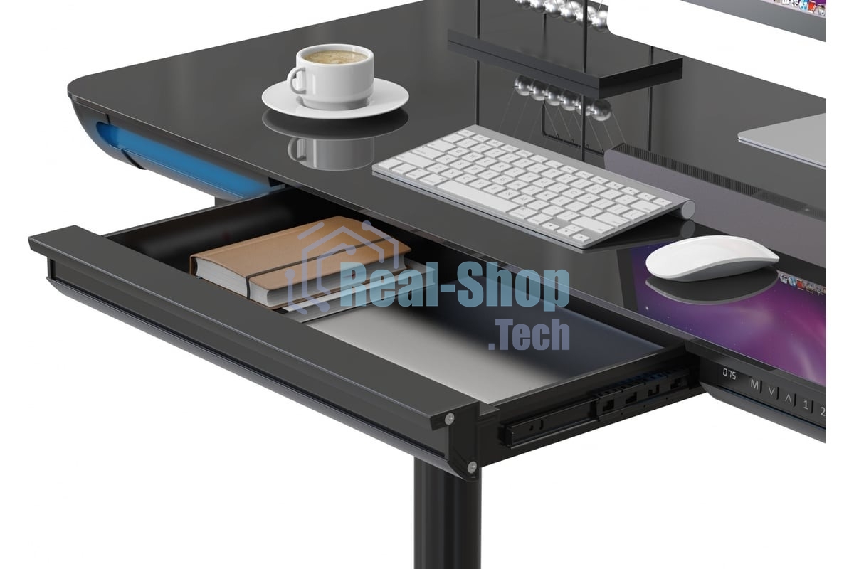 Стол компьютерный Cactus CS-EGD-BK-LED столешница закаленное стекло, черный, каркас черный