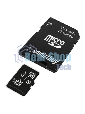 Флеш карта Micro SDHC 4Gb Smartbuy Сlass 4, адаптер в комплекте