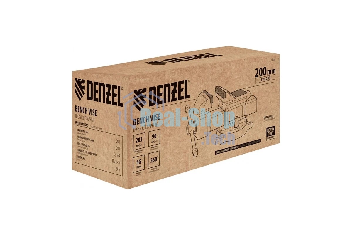 Тиски слесарные Denzel BVH-200, 200 мм, поворотные, стальная направляющая, с наковальней
