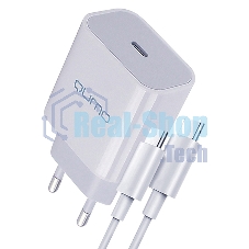 Сетевое зарядное устройство Qumo Energy light PD 20Вт, (модель 0105), USB Type-C PD, + кабель 1м. Type-C на Type-C, белый