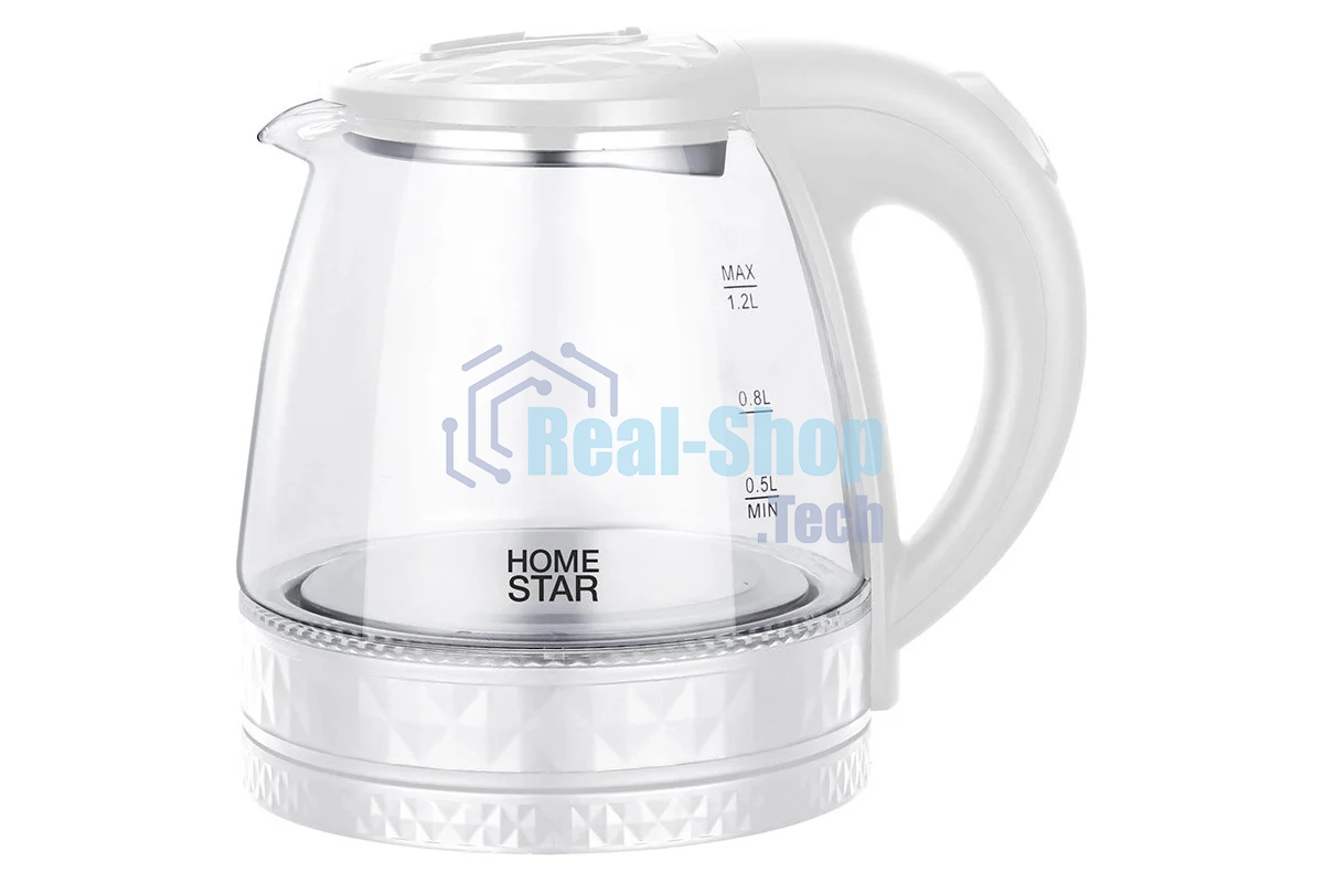 Чайник электрический Homestar HS-1053 1,2 л,стекло/пластик, белый (106464)