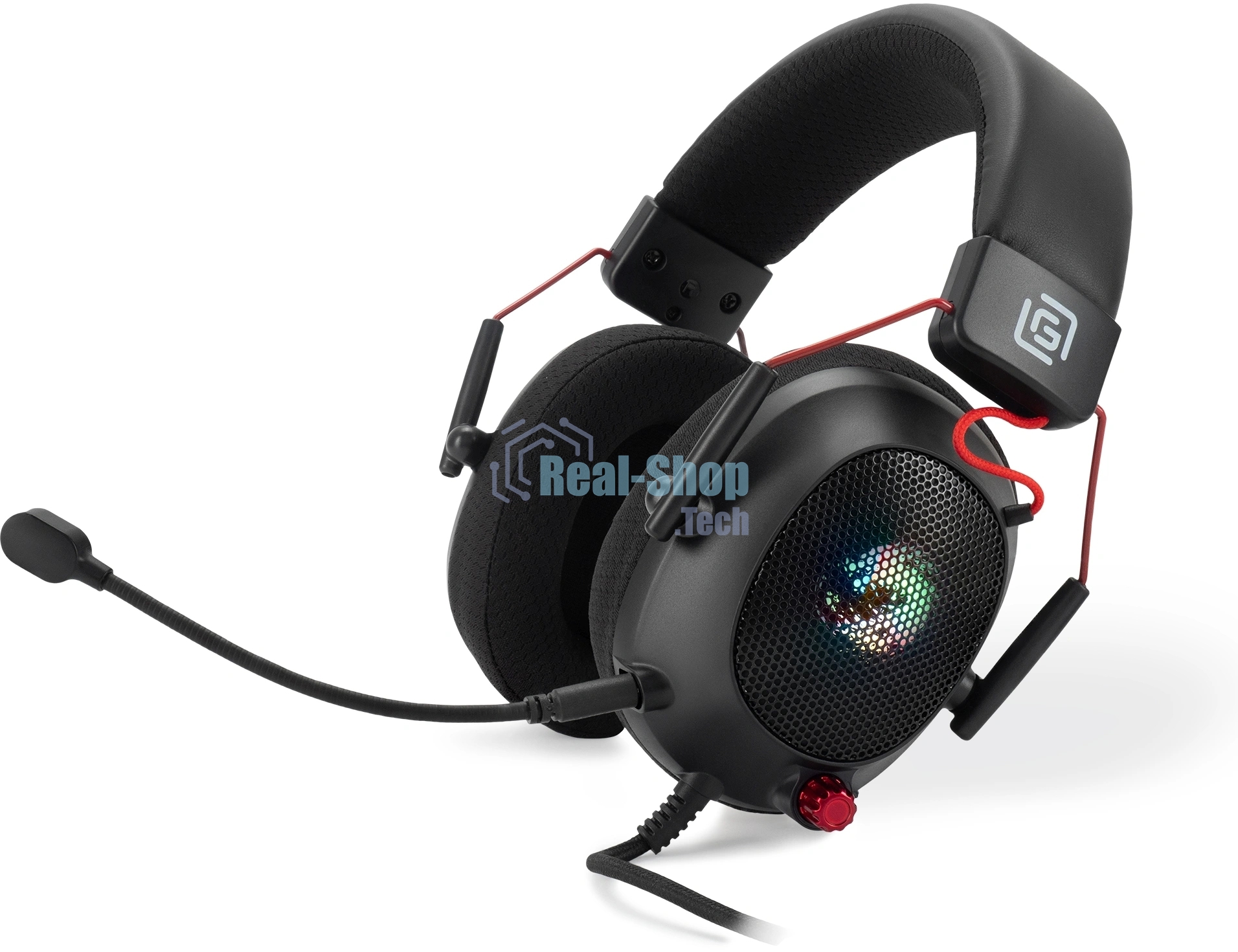 Наушники с микрофоном Оклик HS-L305G черный/красный 2м мониторные оголовье (2060511)