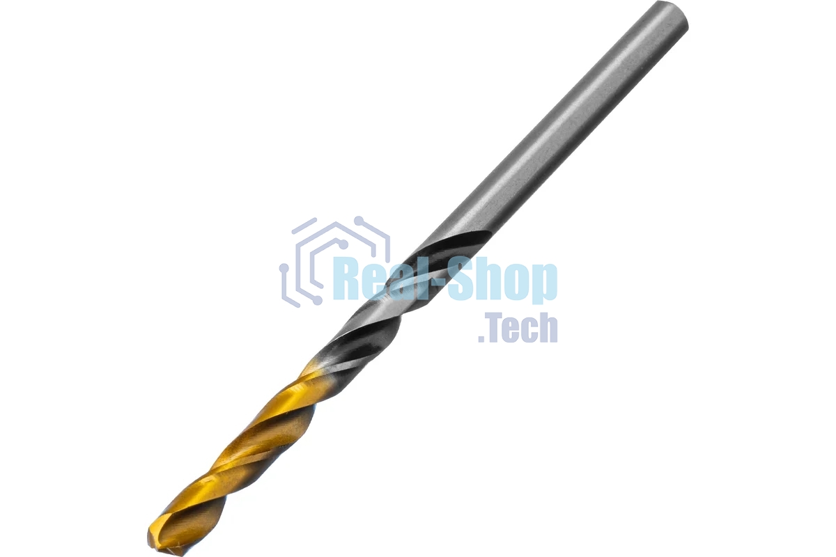 Сверло спиральное по металлу Denzel 4,5 x 80мм, Р6М5, Golden Tip, многогранная заточка