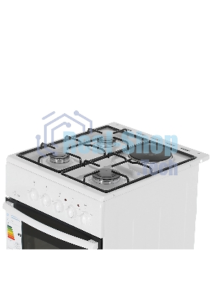 Плита комбинированная Flama RK 23-105 W белый, конфорок 4 шт, духовка 50 л, 50 см x 85 см x 60 см