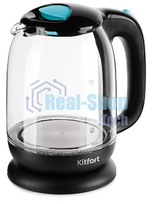 Чайник электрический Kitfort КТ-625-1 1.7л. 2200Вт черный/голубой (корпус: стекло)