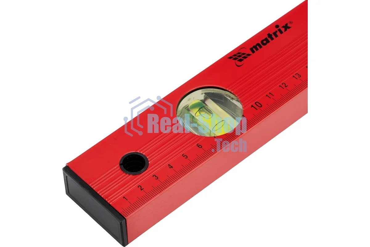 Уровень Matrix алюминиевый, 400 мм, 3 глазка, красный, линейка