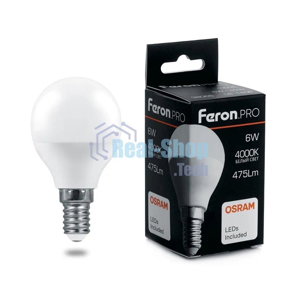 Лампа светодиодная Feron PRO LB-1406 (38066) 6 вт Е14 белый матовый шар