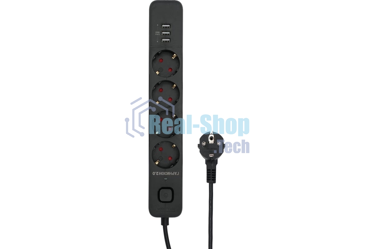 Сетевой фильтр Гарнизон 2.0 Мультипорт EPS-4-U3-B-2, 4 р, 10А, 3xUSB, 2 м, ур.защиты 2+, черный, пакет