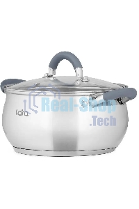 Кастрюля LARA LR02-481 BELL 18x10,5 см, 2,6 л, нержавеющая сталь, индукционное дно, силиконовая ручка, стеклянная крышка