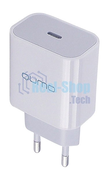 Сетевое зарядное устройство Qumo Energy light PD 20Вт, (модель 0105), USB Type-C PD, + кабель 1м. Type-C на Type-C, белый