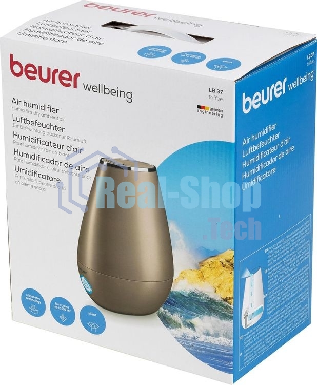 Увлажнитель воздуха Beurer LB37 золотистый (toffee), 20 м², 2 л, ультразвуковой, 2 режима интенсивности, ароматизация, ночной режим, автоотключение