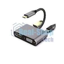 USB-концентратор USB3.1 TypeCm -->HDMI+USB3.0+PD+VGA Alum Grey 4K@30Hz, Telecom TUC055