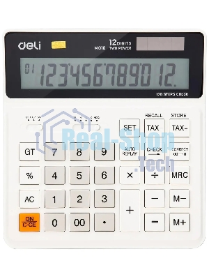 Калькулятор бухгалтерский Deli EM01010 белый 12-разр.