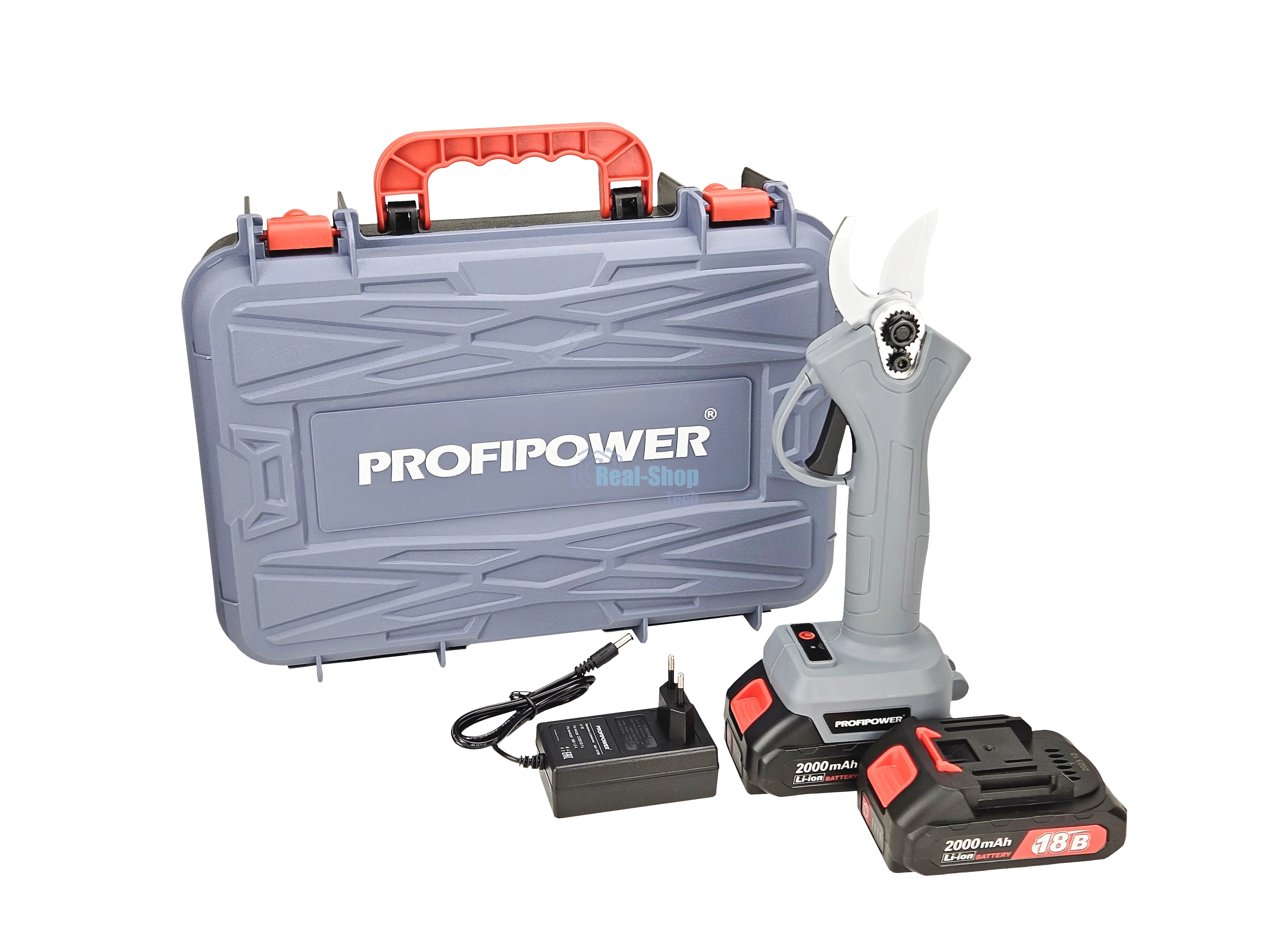 Аккумуляторный секатор садовый бесщеточный ProfiPower MKGSP-18V (Li-ion-2шт, 2.0А·ч, зап. лезвие, набор ключей, З/У, в кейсе)