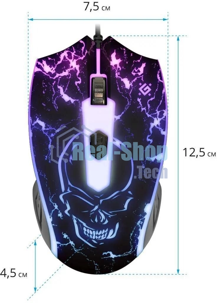 Мышь проводная Defender Overmatch GM-069 черный, 2400 dpi, USB, кнопки - 4