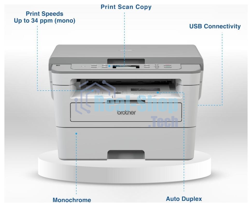 МФУ лазерное Brother DCP-B7500D, P/C/S, A4, 34 cтр/мин, 128 МБ, Duplex, ADF50, USB, лоток 250 л., старт.картридж 2 000 стр. тонер TN-B023