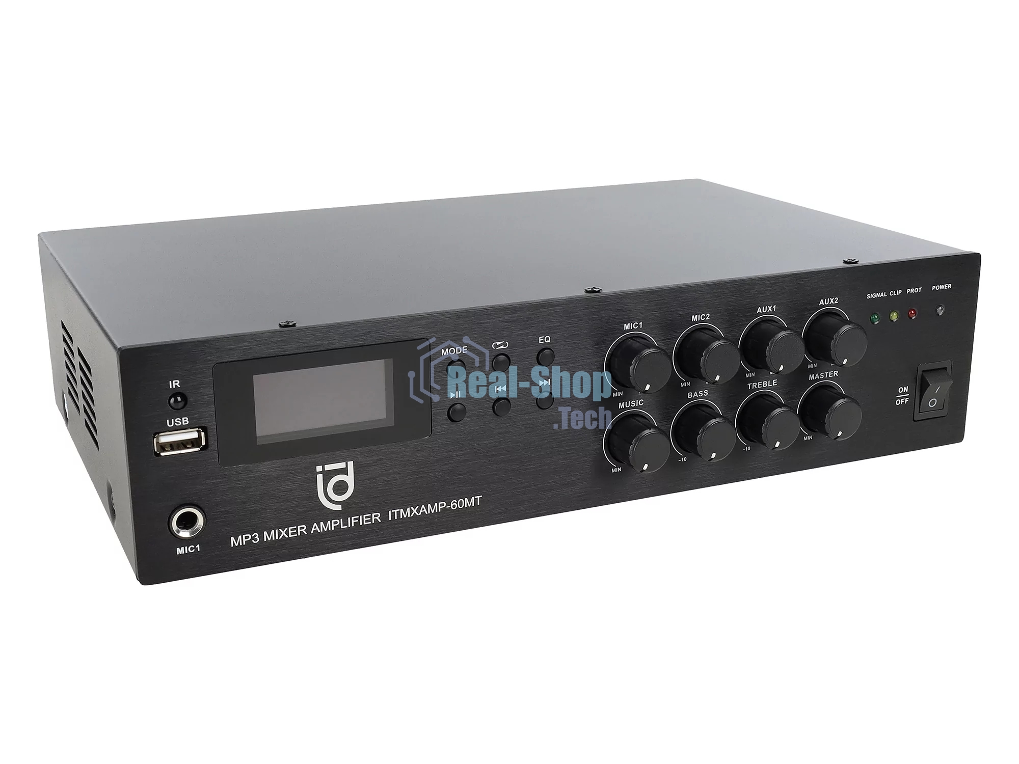 Микшер-усилитель Intrend ITMXAMP-60MT MP3, FM тюнер, USB, Bluetooth, 2хMic/3хLine входы, 1хLine выход,60 Вт, 4/8Ом/100V, IR-пульт в комплекте