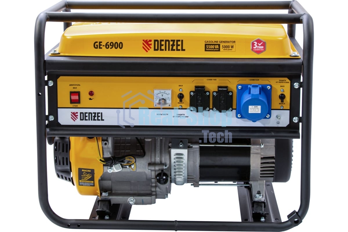 Электрогенератор бензиновый Denzel GE 6900, 5.5 кВт, 97 дБ, 77 кг
