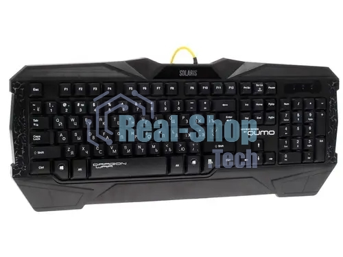 Игровой комплект Qumo Solaris, клавиатурапроводная K03, 104 клавиши, встроенная радужная подсветка, мышь проводная M10, оптическая, 800/1200/1600/2200 dpi, коврик