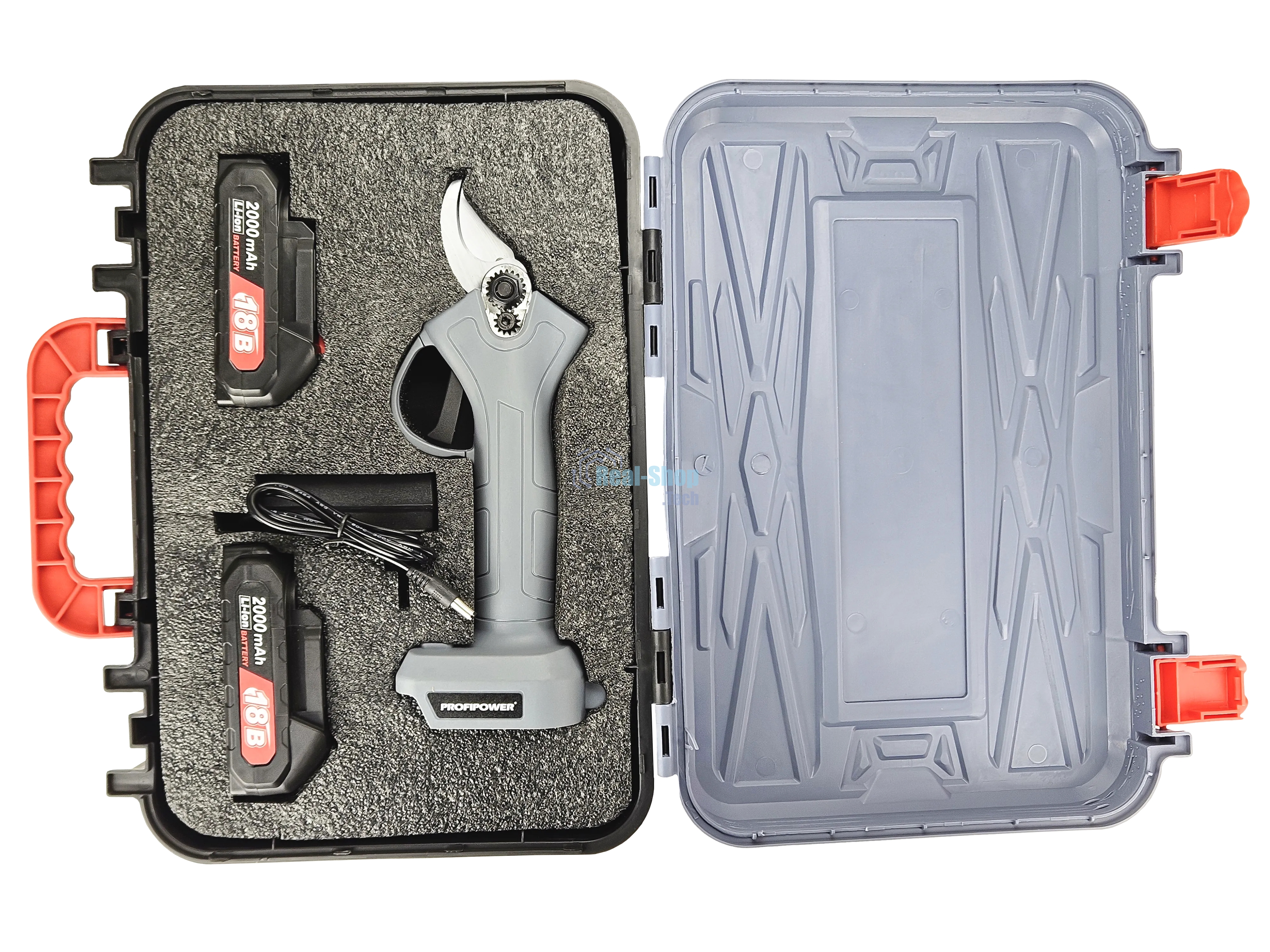 Аккумуляторный секатор садовый бесщеточный ProfiPower MKGSP-18V (Li-ion-2шт, 2.0А·ч, зап. лезвие, набор ключей, З/У, в кейсе)