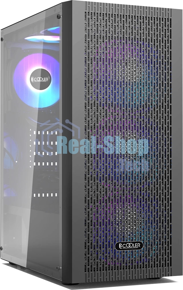 Корпус без блока питания PCCOOLER MA100 MESH BK, Mesh Mid Tower, черный, TG, 0.4 SPCC, 3x120мм ARGb ATX, mATX, mITX 160/310/180мм 2x2.5