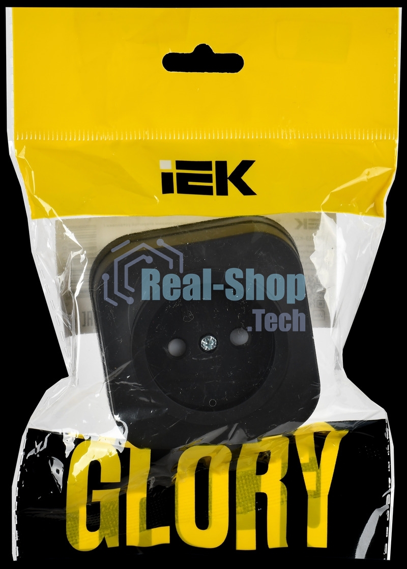 GLORY Розетка 1-местная для открытой установки без заземления с защитными шторками 10А РСш20-2-ХЧм черный матовый