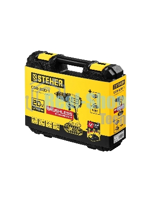Дрель-шуруповерт STEHER CDB-200-1, 20 В, 2 Ач, 45 Нм, бесщеточный