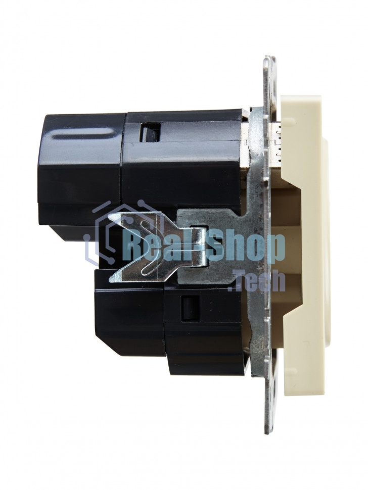 Розетка 1-местная IEK BRITE РЮш10-2-БрКр (BR-R14-16-U21-D31-K10) с заземлением, с защитными шторками, 16А, с USB A+A 5В 3,1А, бежевый