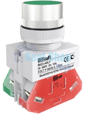 Выключатель кнопочный DEKraft ABLF 22 мм ЗЕЛЕНЫЙ 220В ВK-22