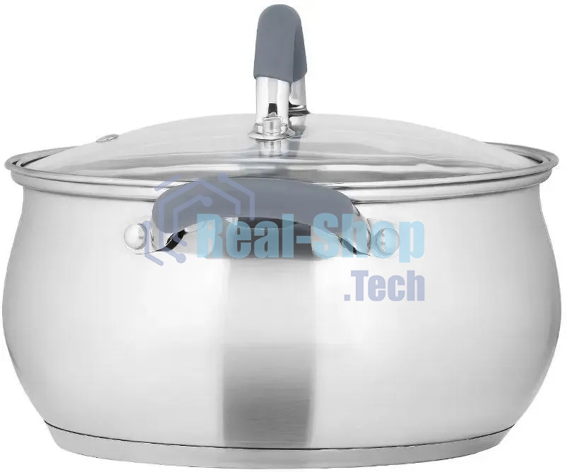 Кастрюля LARA LR02-481 BELL 18x10,5 см, 2,6 л, нержавеющая сталь, индукционное дно, силиконовая ручка, стеклянная крышка