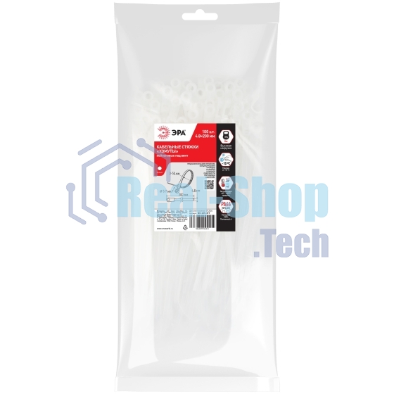 Хомут кабельный под винт 4.8х200 NO-225-317 белый (уп. 100 шт) Эра