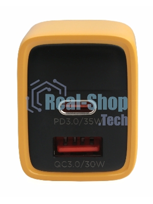 Сетевое зарядное устройство с дисплеем Cablexpert MP3A-PC-53, 35Вт GaN, QC3.0/PD3.0, 1хUSB, 1хType-C, желтый, коробка