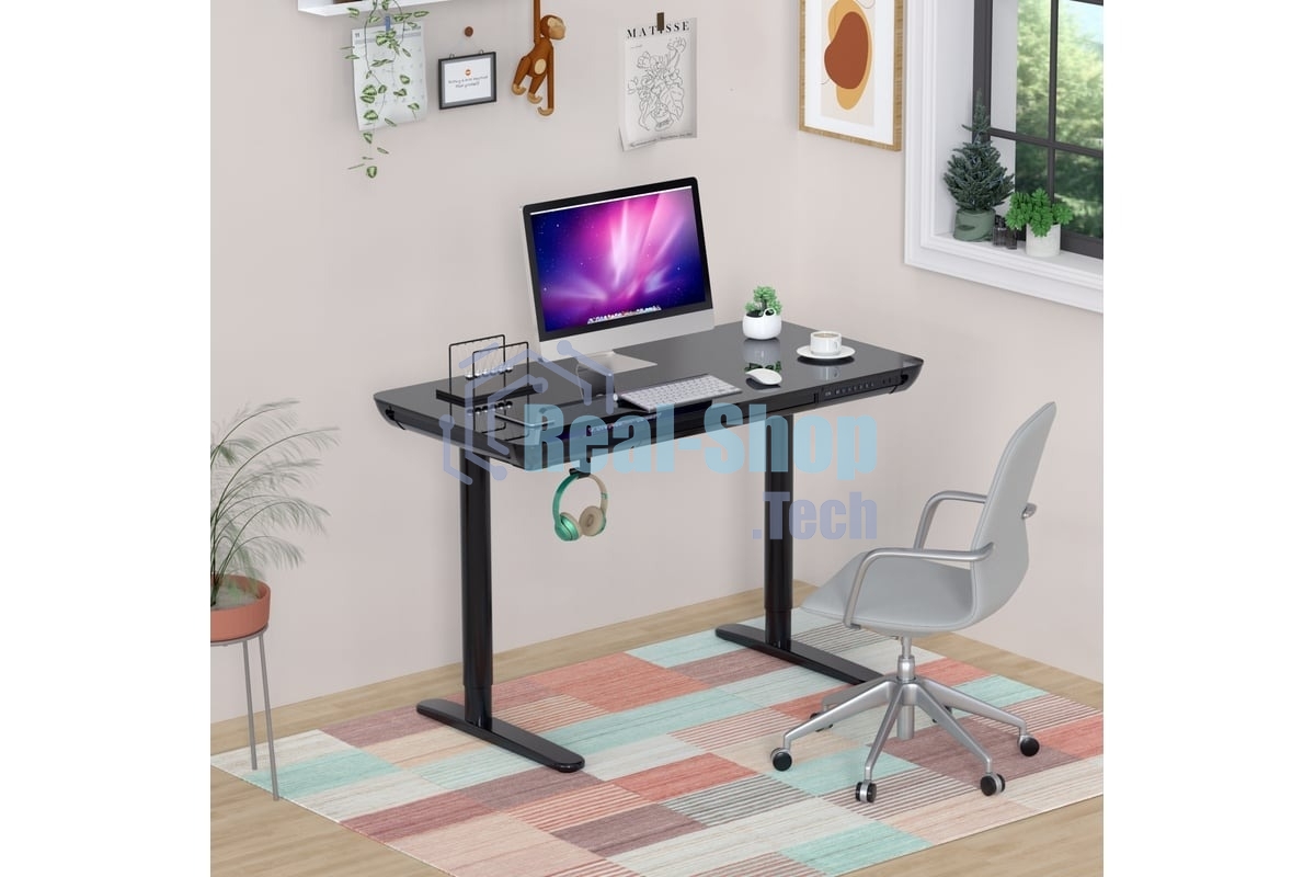 Стол компьютерный Cactus CS-EGD-BK-LED столешница закаленное стекло, черный, каркас черный