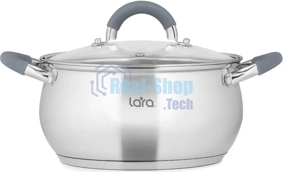 Кастрюля LARA LR02-481 BELL 18x10,5 см, 2,6 л, нержавеющая сталь, индукционное дно, силиконовая ручка, стеклянная крышка