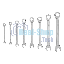 Набор ключей комбинированных трещоточных Denzel 6-19 мм, 8 шт., CrV, матовый хром 14721