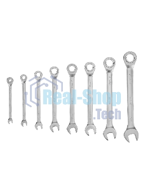 Набор ключей комбинированных трещоточных Denzel 6-19 мм, 8 шт., CrV, матовый хром