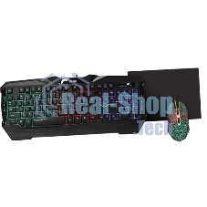 Игровой комплект Qumo Solaris, клавиатурапроводная K03, 104 клавиши, встроенная радужная подсветка, мышь проводная M10, оптическая, 800/1200/1600/2200 dpi, коврик