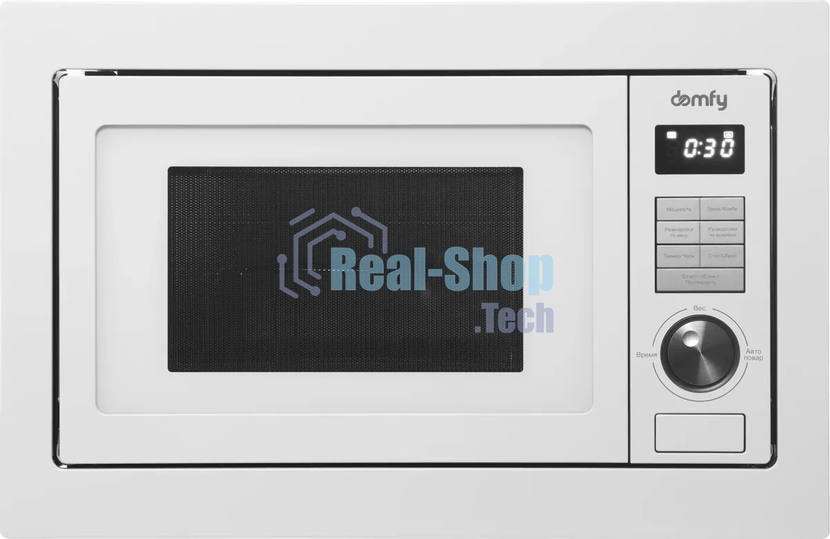 Микроволновая печь встраиваемая Domfy DM2540BW WG белый, 25 л, 900 Вт, переключатели - кнопки/поворотный мехинизм