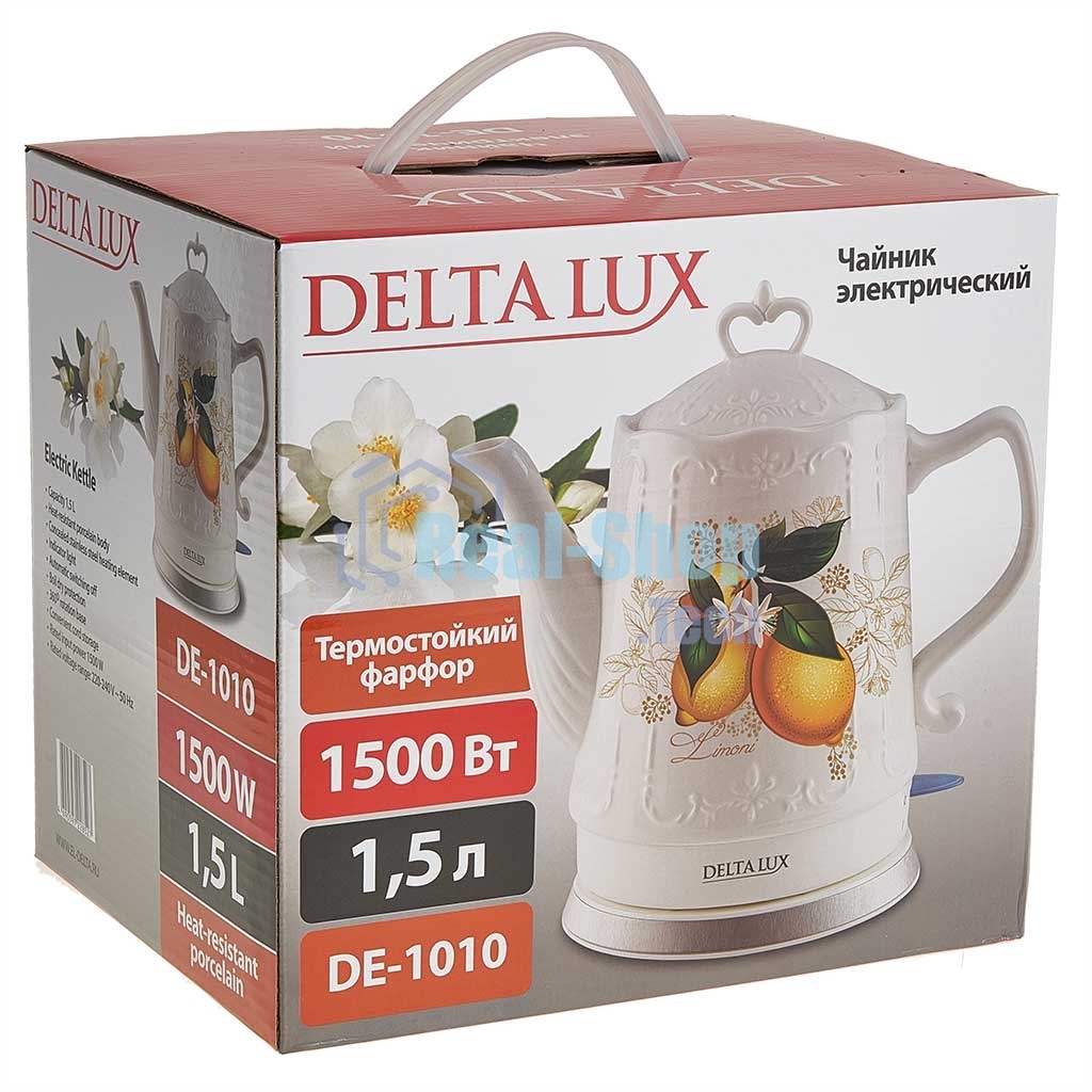 Чайник электрический DELTA LUX DE-1010 корпус из фарфора: Лимоны