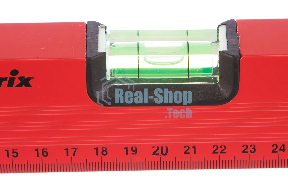 Уровень Matrix алюминиевый, 400 мм, 3 глазка, красный, линейка