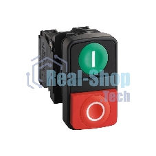 Кнопка двойн SB5 в сборе модуль 22мм зел I+красн выступ O пластик 1НО+1НЗ